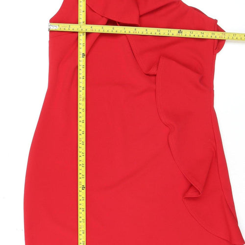 Lipsy Women Red One Shoulder Ruffle Bodycon Dress Size 14