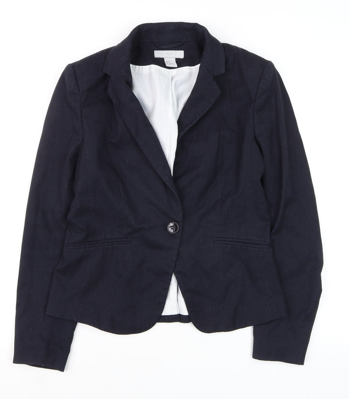 H&M Womens Blue Slim Fit Blazer Jacket Size 10 Formal Workwear