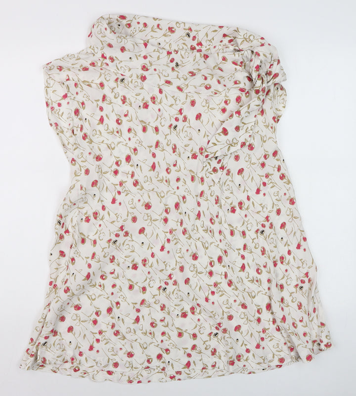 Masai Women’s Ivory Floral Sleeveless Tunic Blouse Size L Viscose