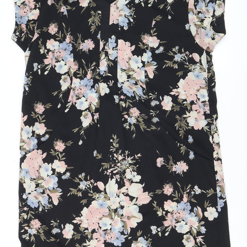 Uttam Boutique Women’s Black Floral Shift Dress Size 12 Short Sleeve