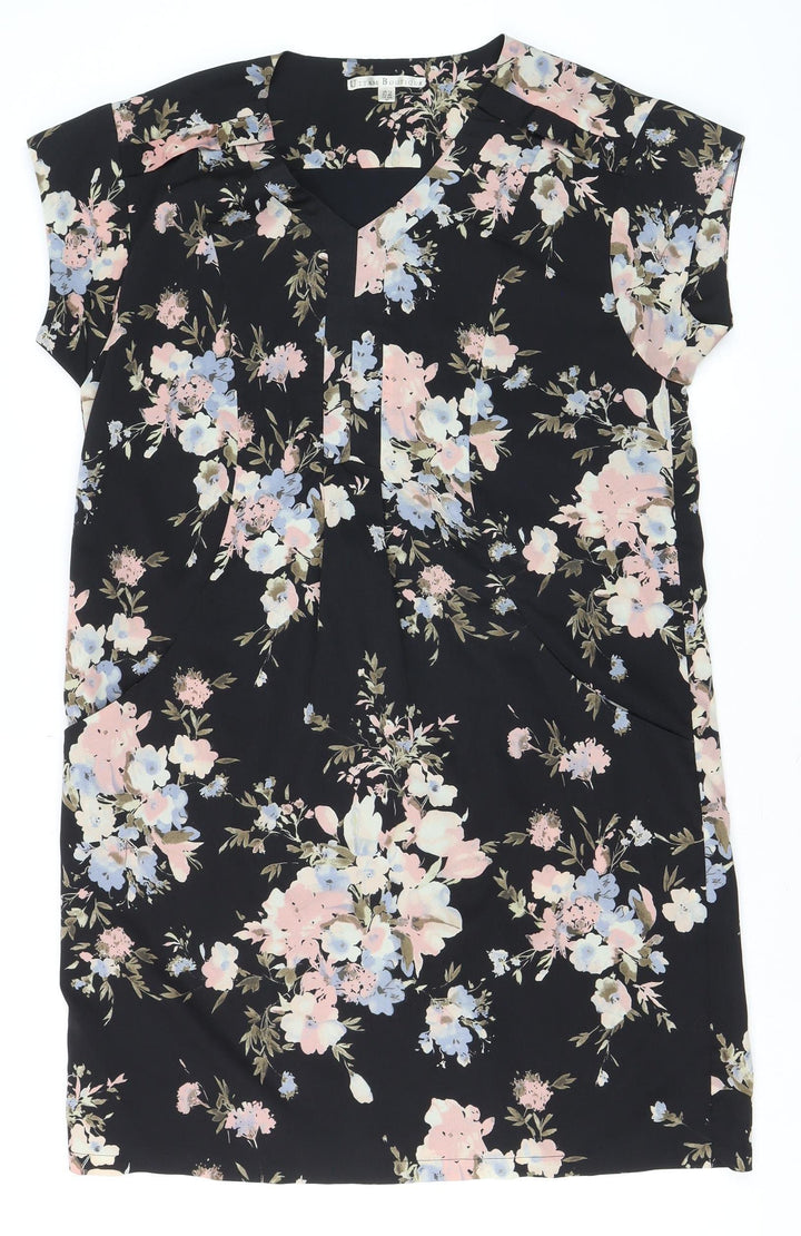 Uttam Boutique Women’s Black Floral Shift Dress Size 12 Short Sleeve