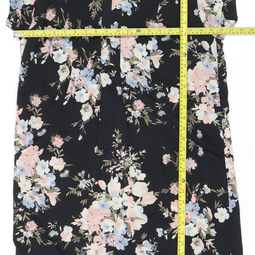 Uttam Boutique Women’s Black Floral Shift Dress Size 12 Short Sleeve