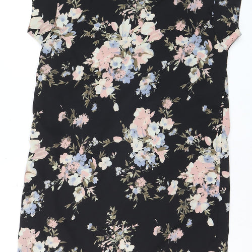 Uttam Boutique Women’s Black Floral Shift Dress Size 12 Short Sleeve