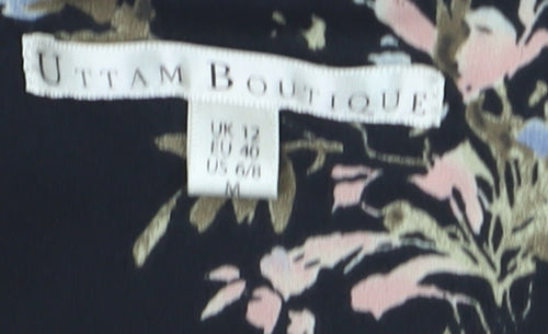 Uttam Boutique Women’s Black Floral Shift Dress Size 12 Short Sleeve