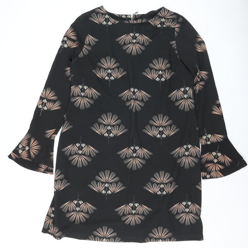 Next Women’s Black Geometric Shift Dress Size 12 Long Sleeve