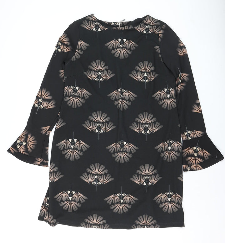 Next Women’s Black Geometric Shift Dress Size 12 Long Sleeve