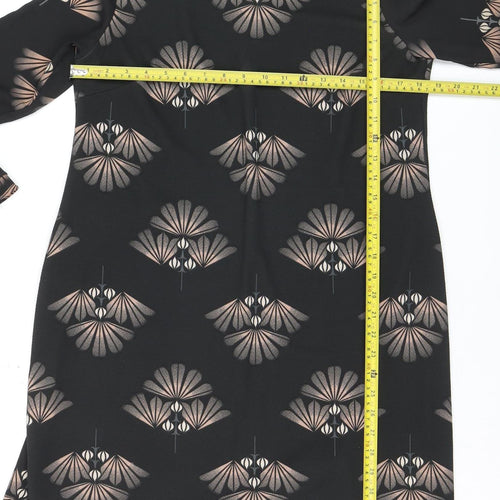 Next Women’s Black Geometric Shift Dress Size 12 Long Sleeve