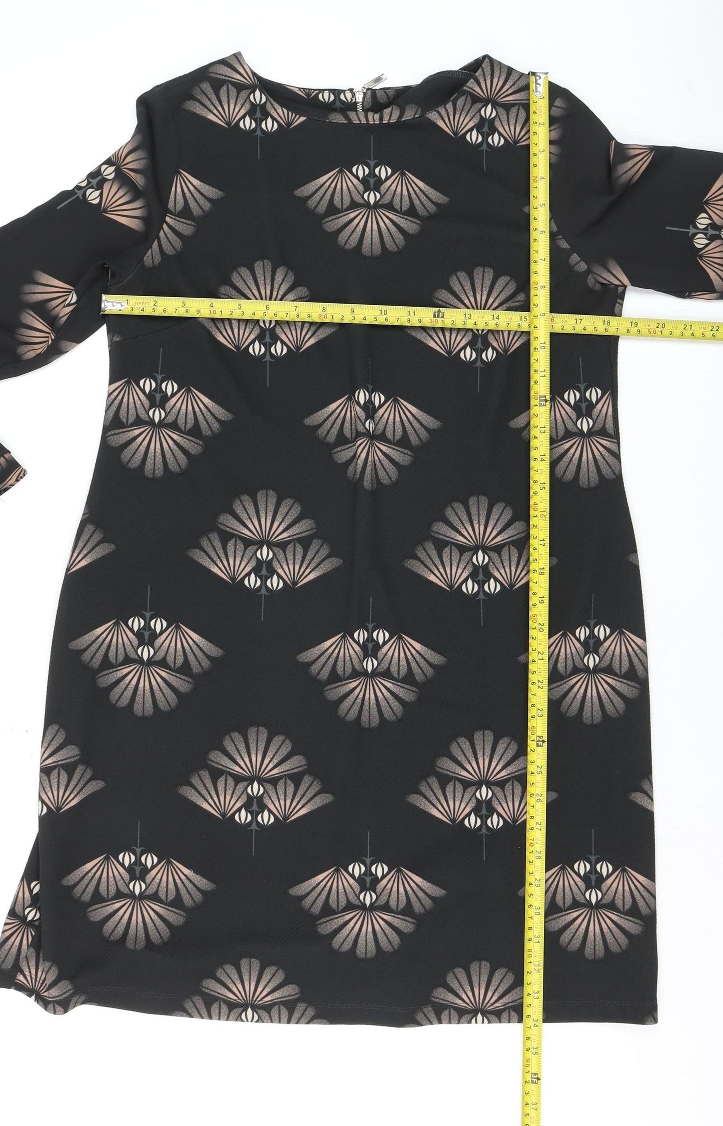 Next Women’s Black Geometric Shift Dress Size 12 Long Sleeve