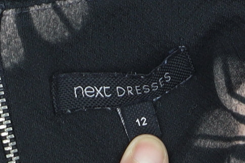 Next Women’s Black Geometric Shift Dress Size 12 Long Sleeve