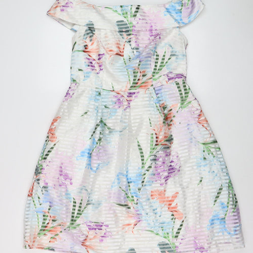 Dorothy Perkins Women's Multicoloured Floral Off Shoulder Knee Length A-Line Dress Size 12