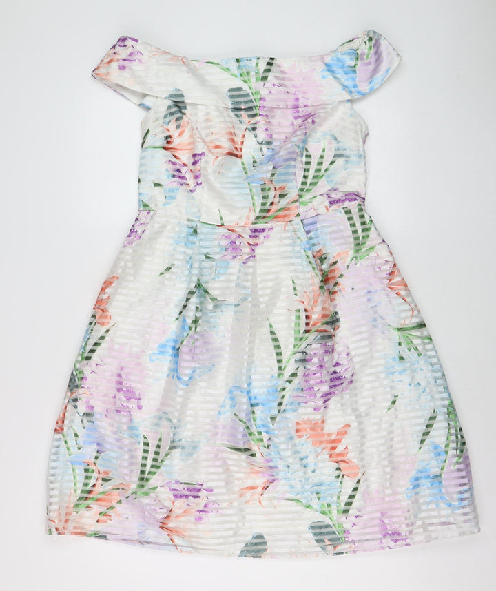 Dorothy Perkins Women's Multicoloured Floral Off Shoulder Knee Length A-Line Dress Size 12