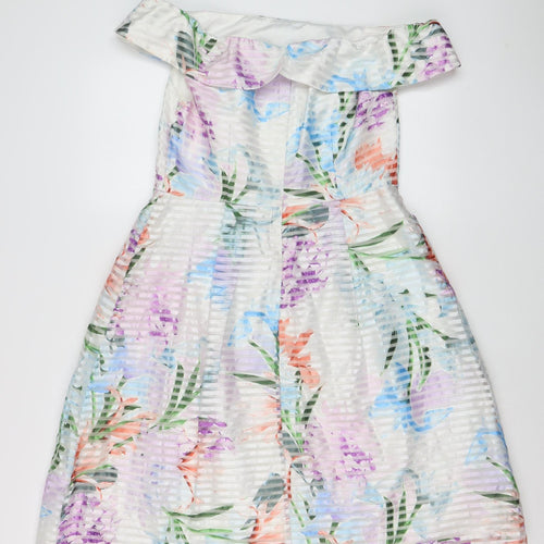 Dorothy Perkins Women's Multicoloured Floral Off Shoulder Knee Length A-Line Dress Size 12