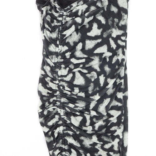 Topshop Women’s Black Animal Print Ruched Bodycon Dress UK 6