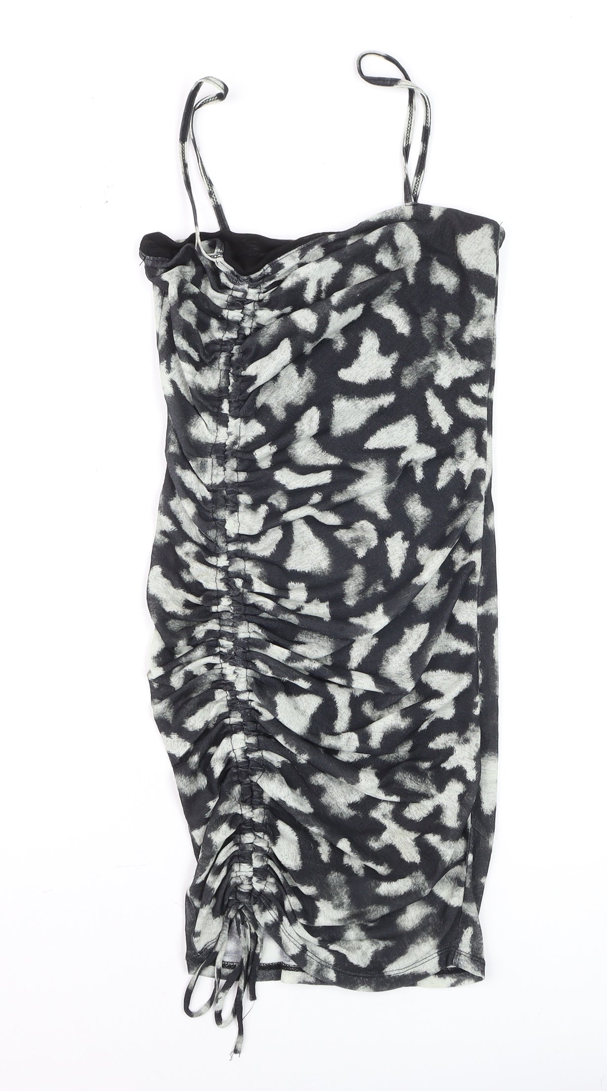 Topshop Women’s Black Animal Print Ruched Bodycon Dress UK 6