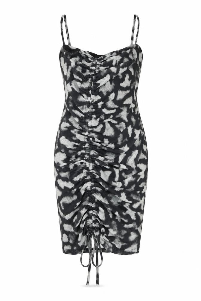Topshop Women’s Black Animal Print Ruched Bodycon Dress UK 6