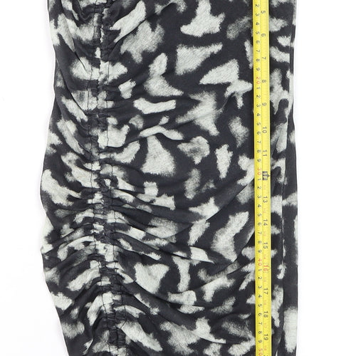 Topshop Women’s Black Animal Print Ruched Bodycon Dress UK 6