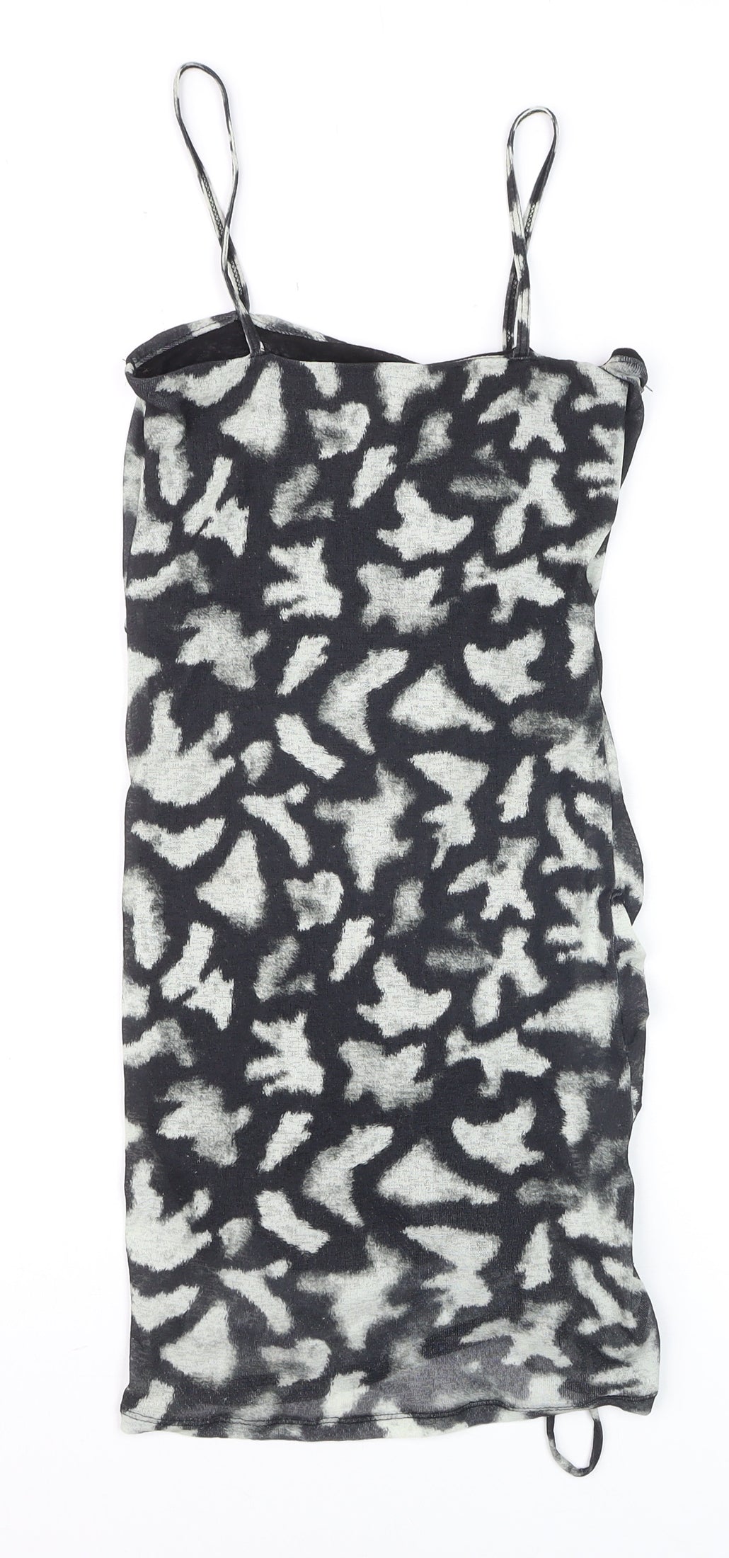 Topshop Women’s Black Animal Print Ruched Bodycon Dress UK 6