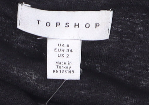 Topshop Women’s Black Animal Print Ruched Bodycon Dress UK 6
