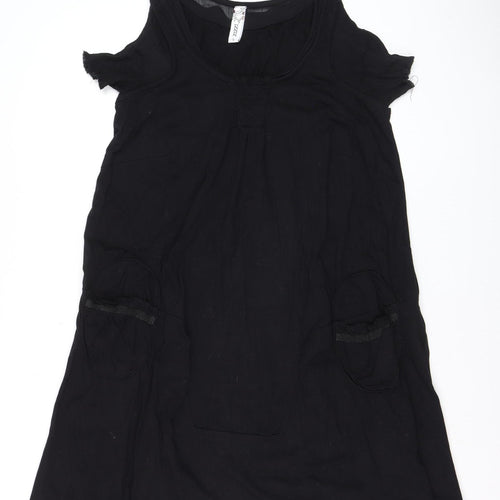 Zizzi Women's Black Cotton Shift Dress Size S Cold Shoulder Casual