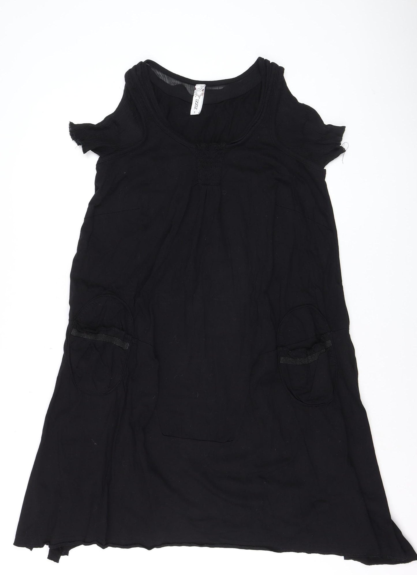 Zizzi Women's Black Cotton Shift Dress Size S Cold Shoulder Casual