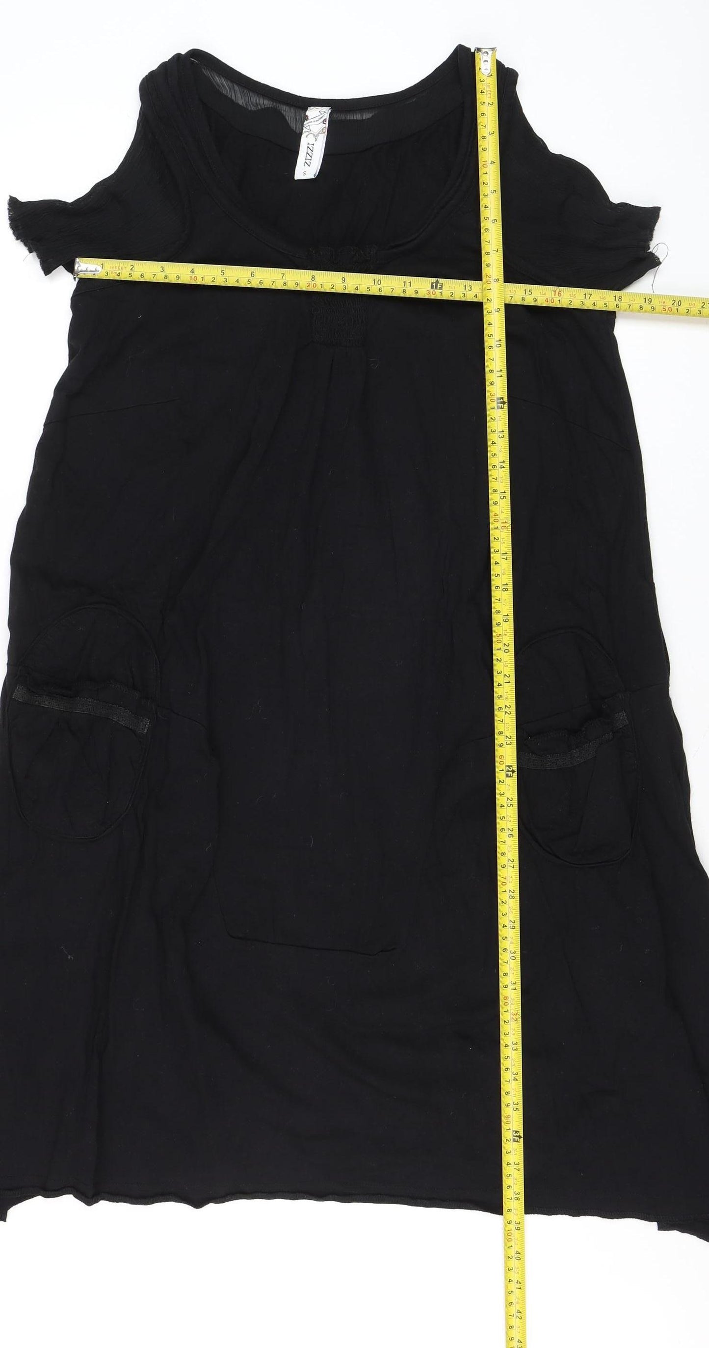 Zizzi Women's Black Cotton Shift Dress Size S Cold Shoulder Casual