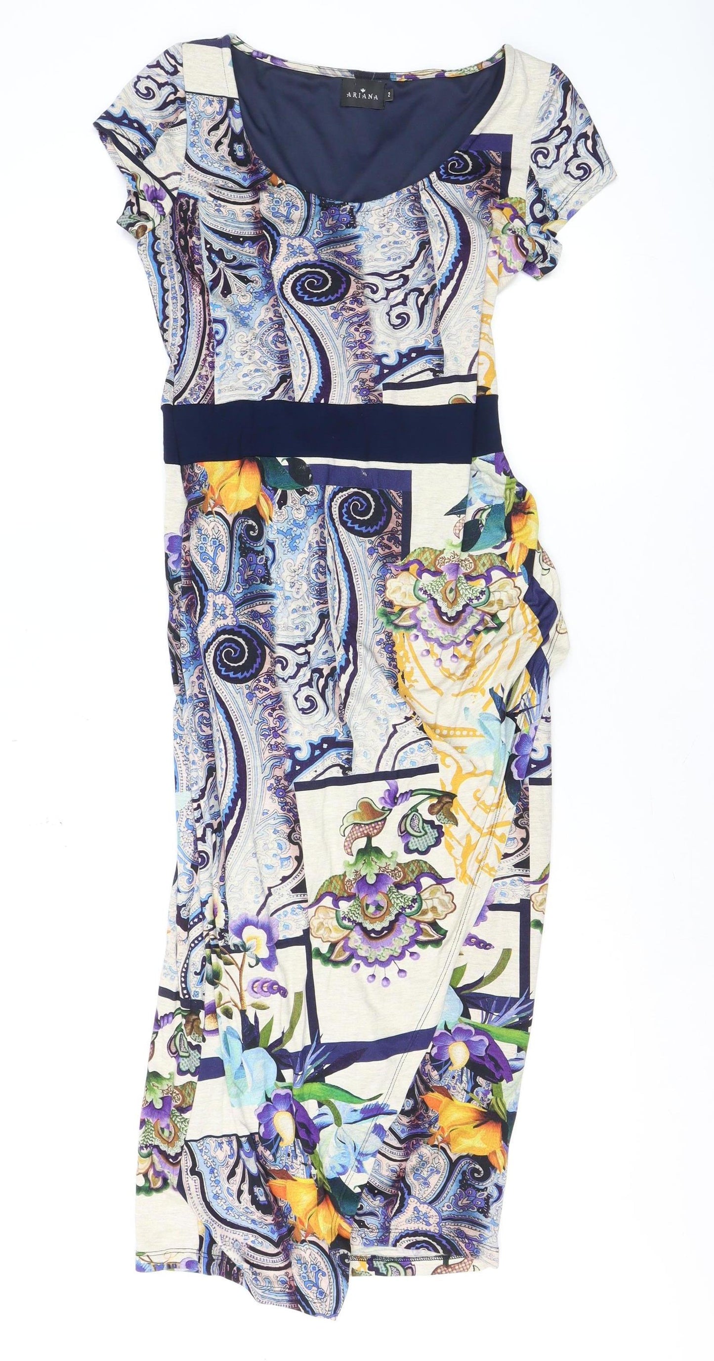 Ariana Womens Multicoloured Size 2 Bodycon Dress Short Sleeve Viscose