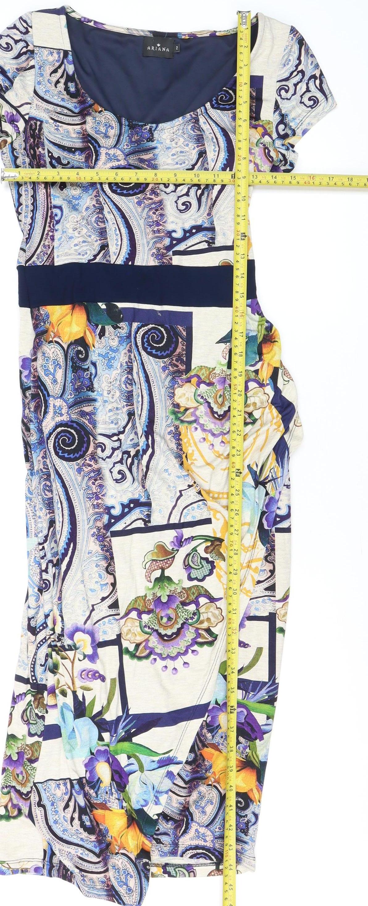 Ariana Womens Multicoloured Size 2 Bodycon Dress Short Sleeve Viscose