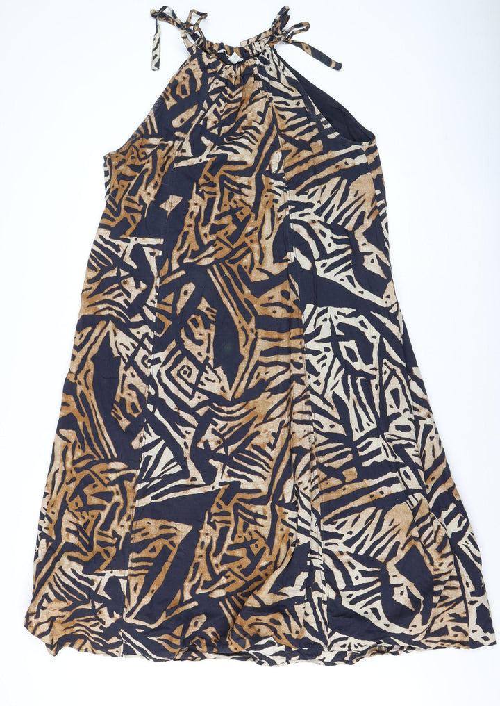 H&M Women Brown Abstract Halter A-Line Summer Dress S