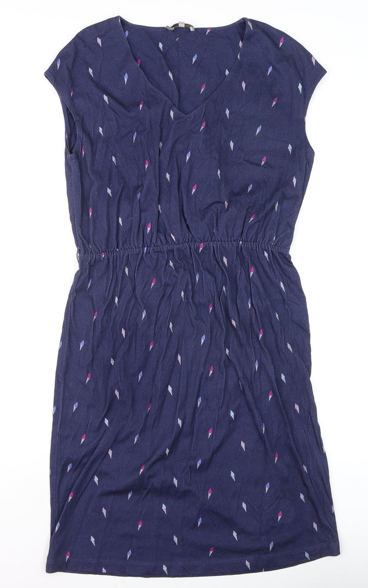 Hobbs Women Blue Geometric V-Neck Shift Dress Size S