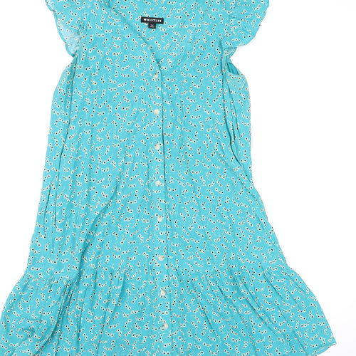Whistles Women's Blue Floral A-Line Short Sleeve Knee Length Dress Size 6