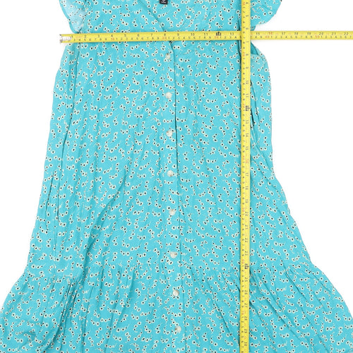 Whistles Women's Blue Floral A-Line Short Sleeve Knee Length Dress Size 6