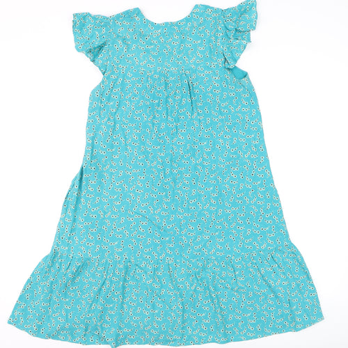 Whistles Women's Blue Floral A-Line Short Sleeve Knee Length Dress Size 6