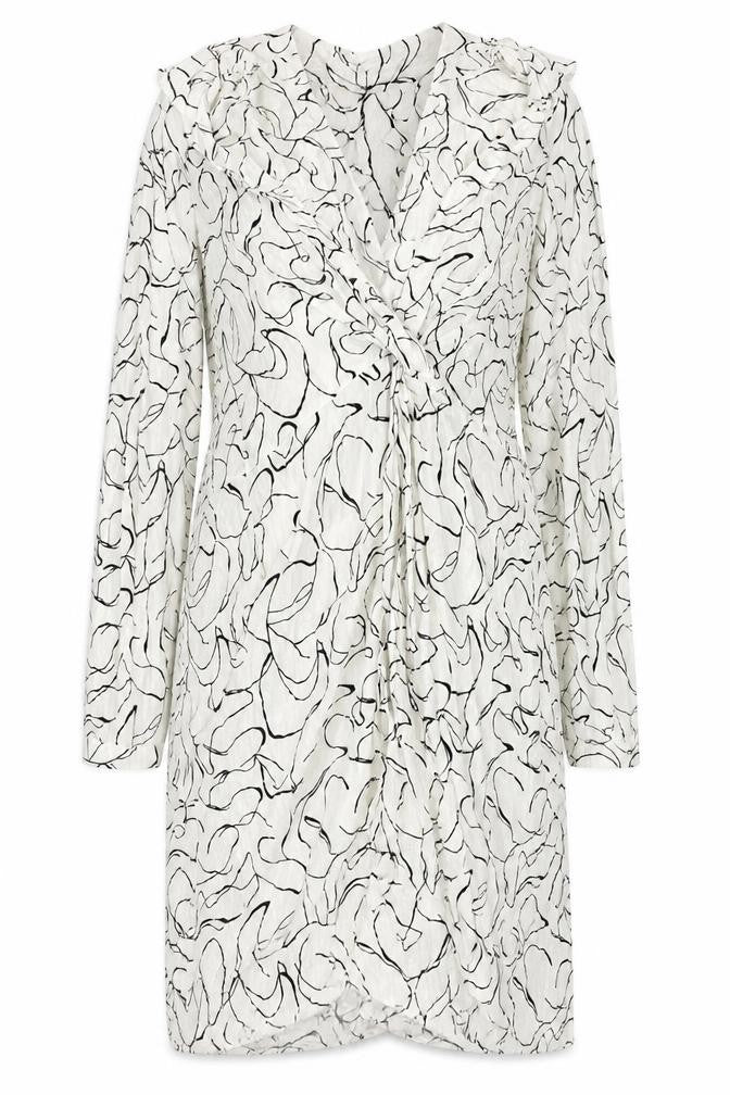 Topshop Women White Abstract Wrap Dress Size 18 Long Sleeve