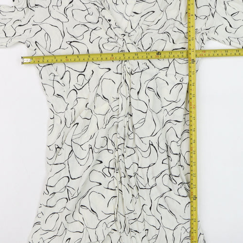 Topshop Women White Abstract Wrap Dress Size 18 Long Sleeve
