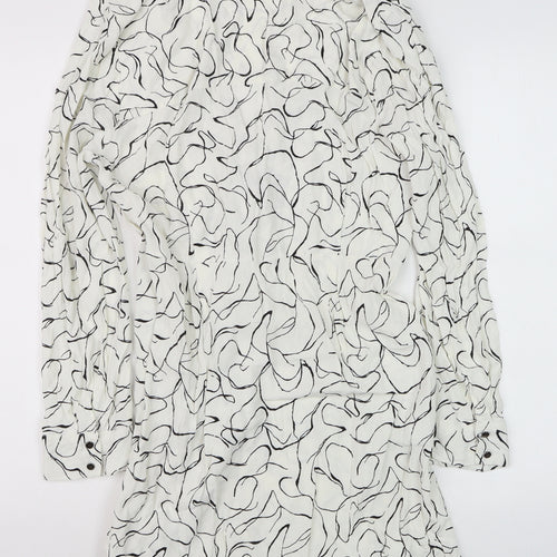 Topshop Women White Abstract Wrap Dress Size 18 Long Sleeve