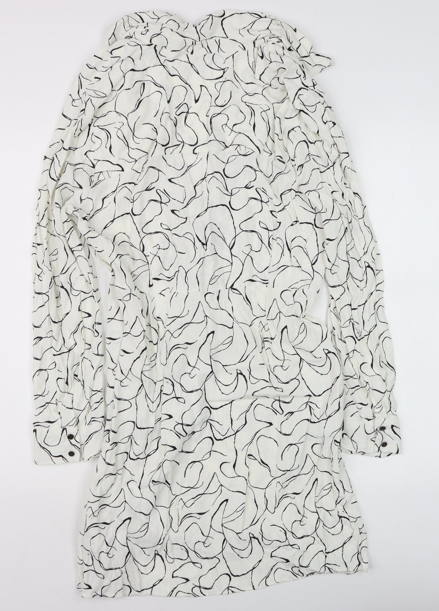 Topshop Women White Abstract Wrap Dress Size 18 Long Sleeve