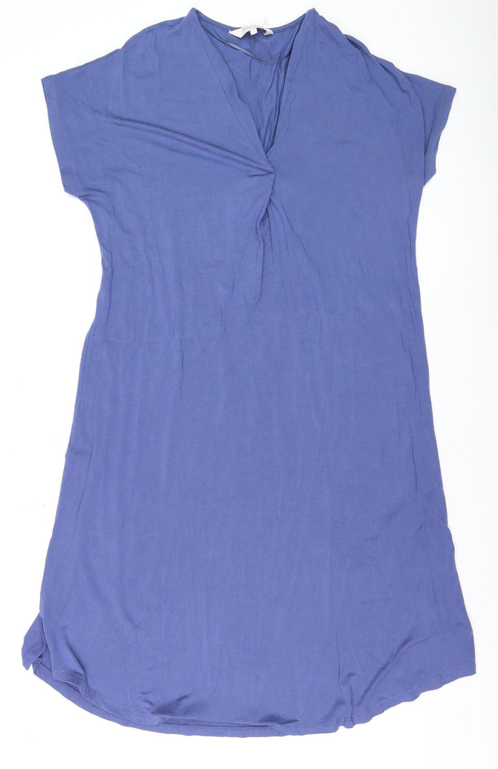 Part Two Women Blue Knee Length V-Neck Shift Dress Size S