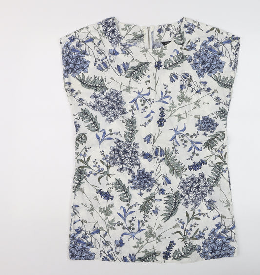 Esmara Womens White Floral Linen Tunic Blouse Size 10