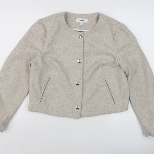 Next Women Beige Cropped Basic Jacket Size 14 Buttoned Classic Style