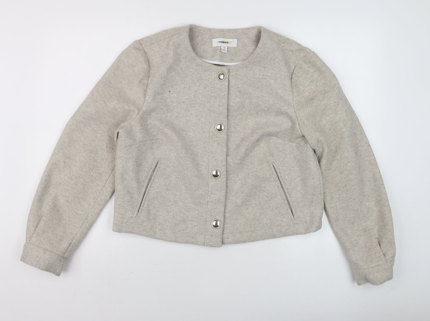 Next Women Beige Cropped Basic Jacket Size 14 Buttoned Classic Style