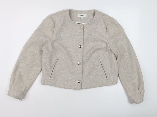 Next Women Beige Cropped Basic Jacket Size 14 Buttoned Classic Style