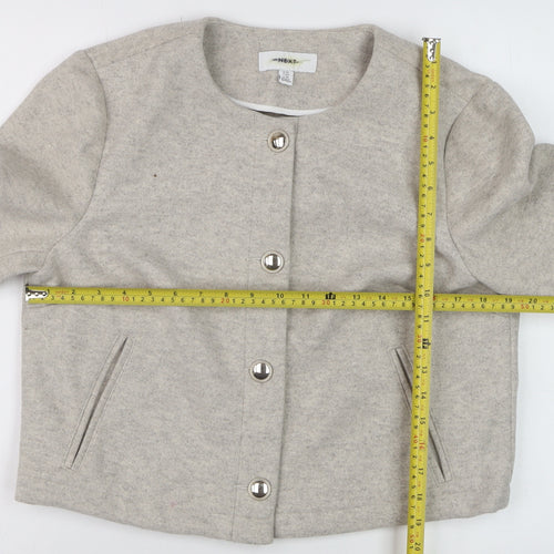 Next Women Beige Cropped Basic Jacket Size 14 Buttoned Classic Style