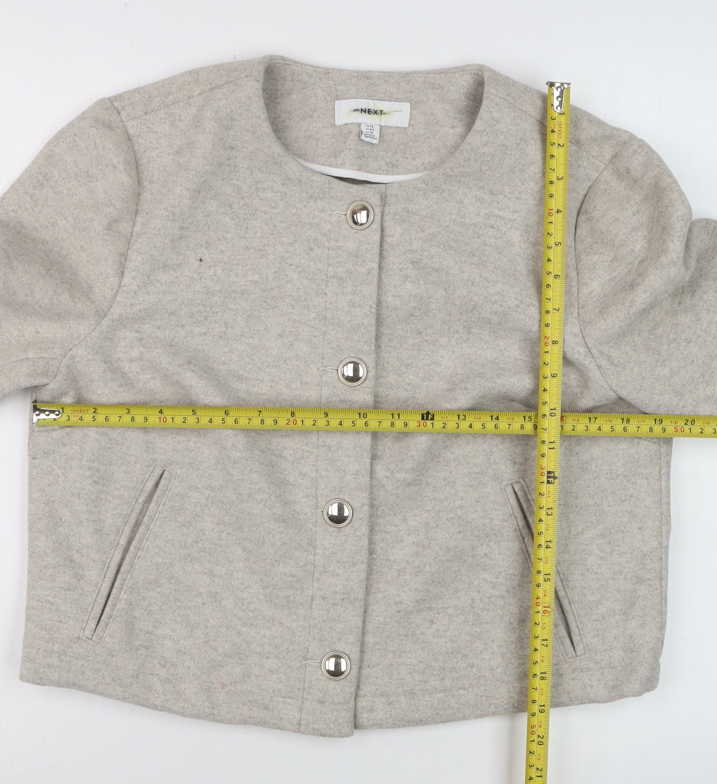 Next Women Beige Cropped Basic Jacket Size 14 Buttoned Classic Style