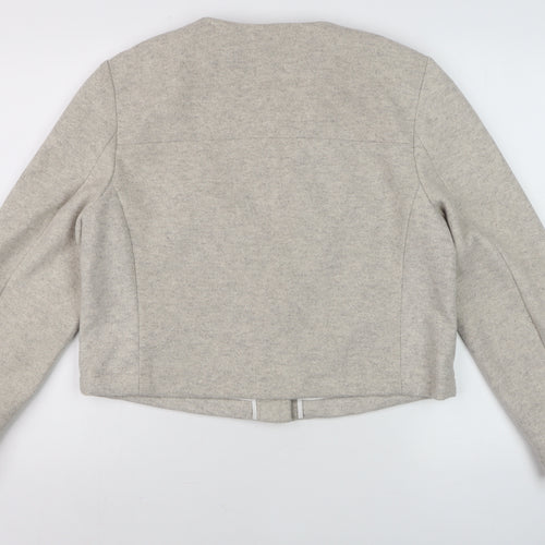 Next Women Beige Cropped Basic Jacket Size 14 Buttoned Classic Style
