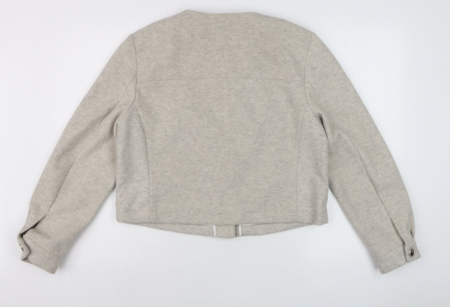Next Women Beige Cropped Basic Jacket Size 14 Buttoned Classic Style
