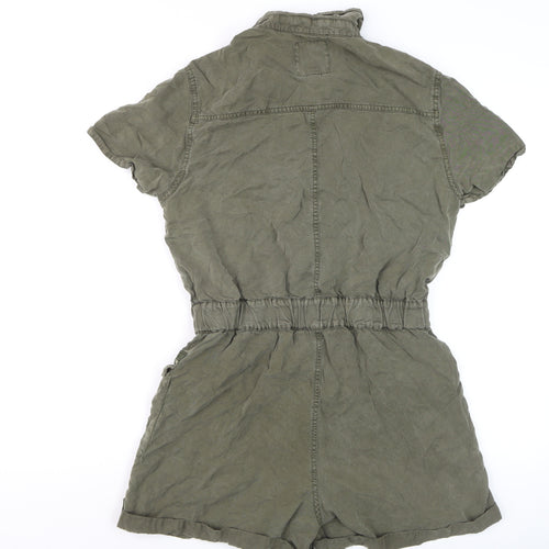 River Island Women's Khaki Green Short Sleeve Zip Front Playsuit Size 12