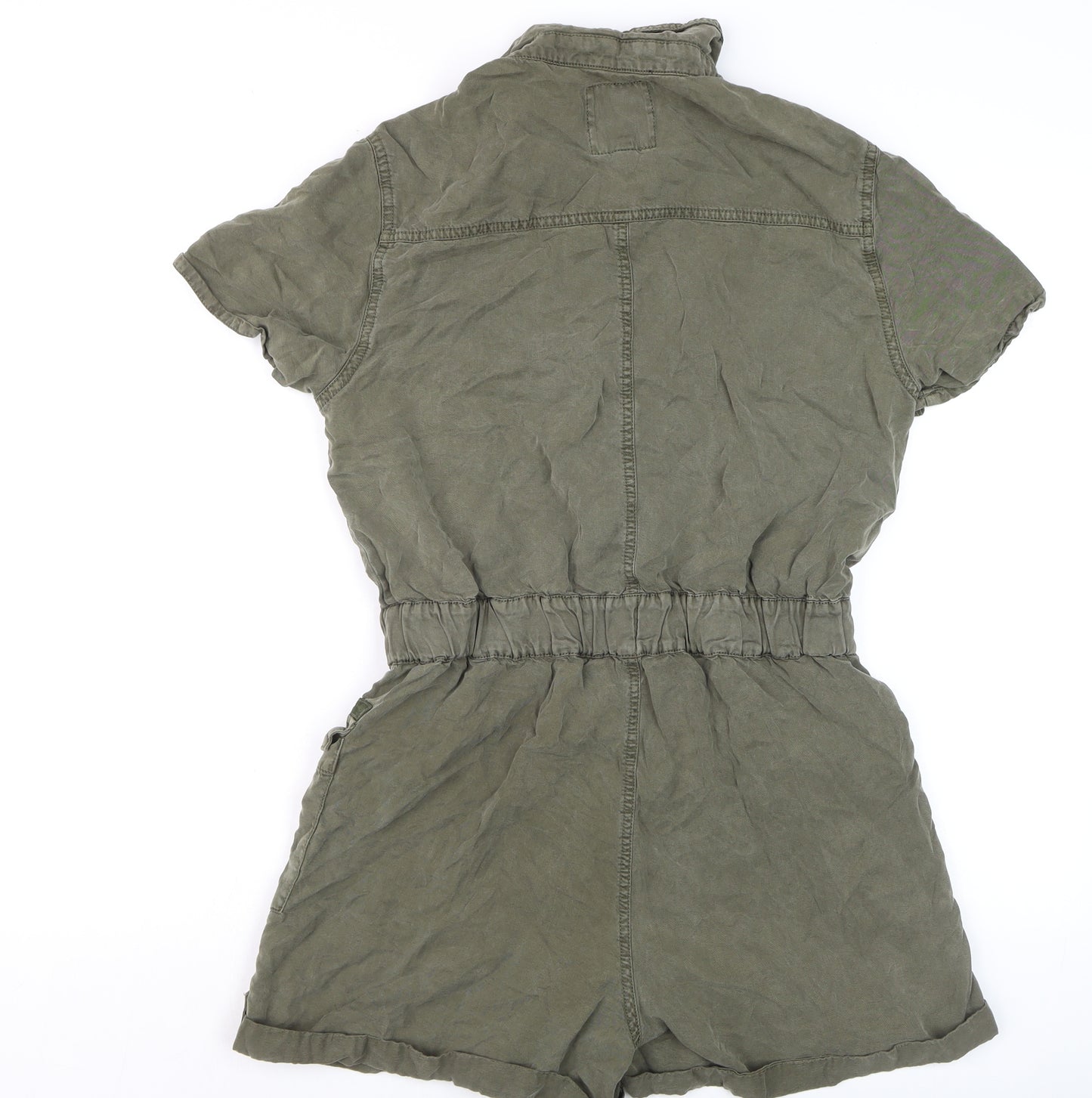 River Island Women's Khaki Green Short Sleeve Zip Front Playsuit Size 12