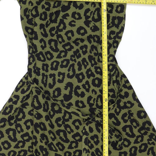 Jacqueline de Yong Women's Green Leopard Print A-Line Knee Length Dress Size 8