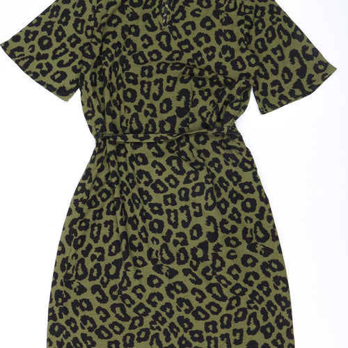 Jacqueline de Yong Women's Green Leopard Print A-Line Knee Length Dress Size 8