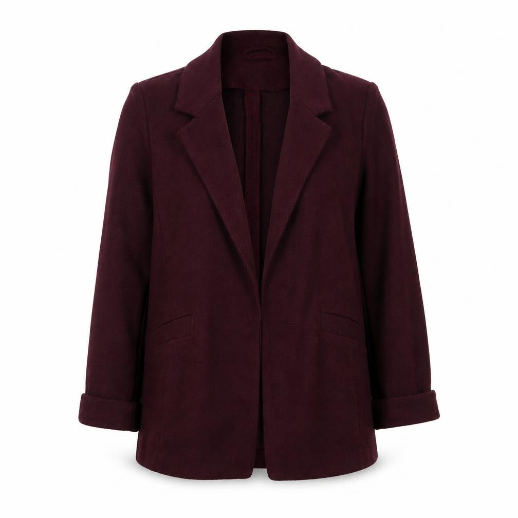 Front view of New Look Women's Purple Blazer Jacket, size 8, Mid Length 3/4 Sleeve